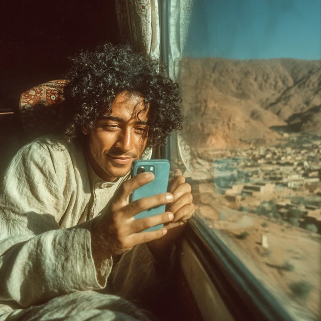 Saudi Man Taking Photo in Desert Landscape