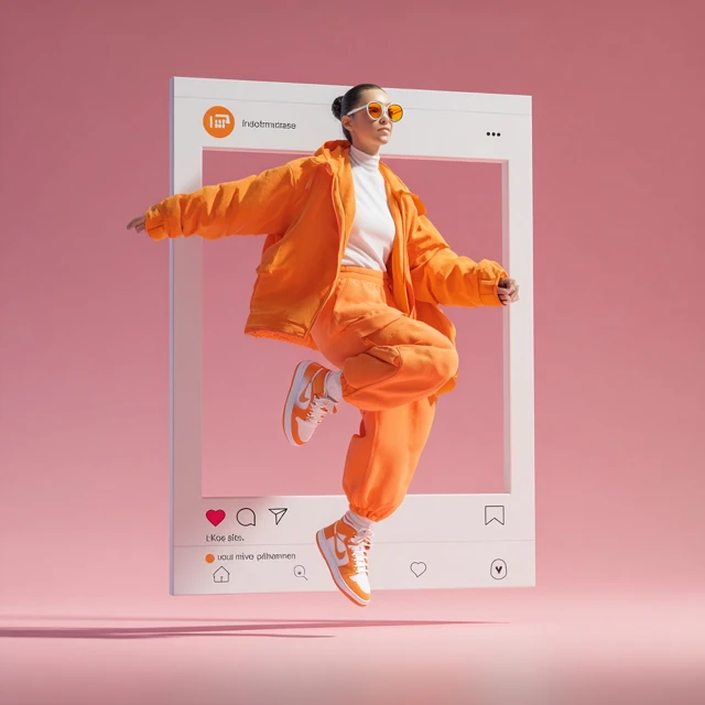 Fashionable Woman in Instagram Frame 3D Illustration