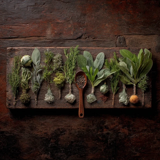 Herbs on Wooden Board