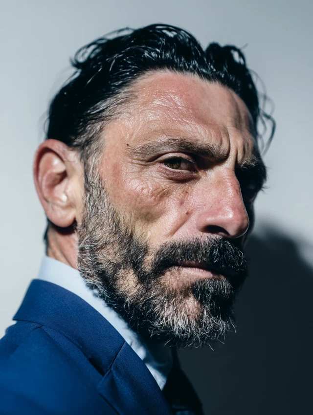 Italian Man Portrait Blue Suit Beard Confident Expression