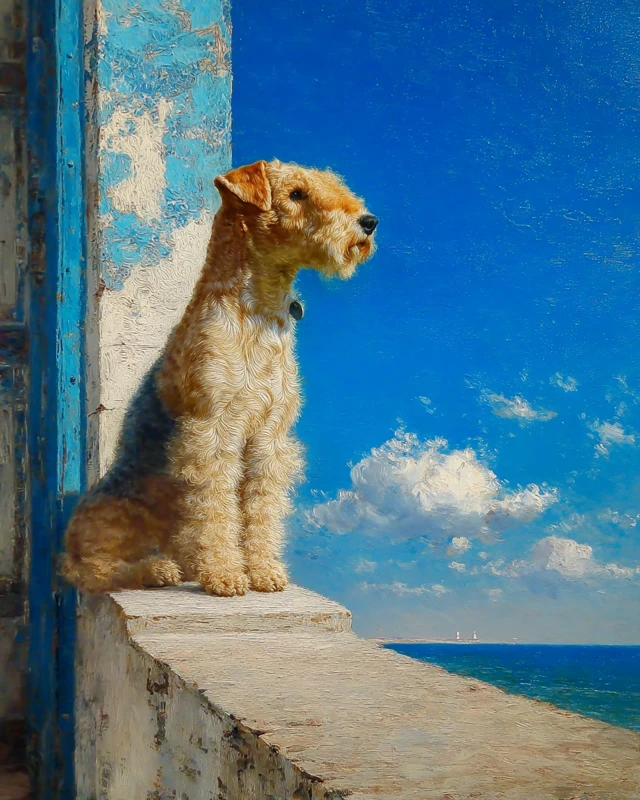 Lakeland Terrier Dog Painting by the Sea