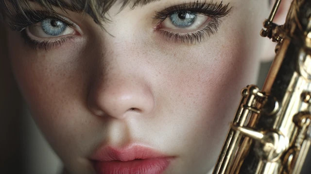Beautiful Girl with Saxophone Photo Realistic