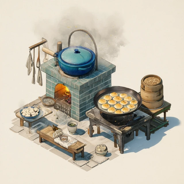 Old Shanghai Kitchen Isometric Illustration Food Art