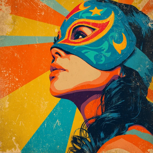 Luchador Mask Art Colorful Illustration of a Woman