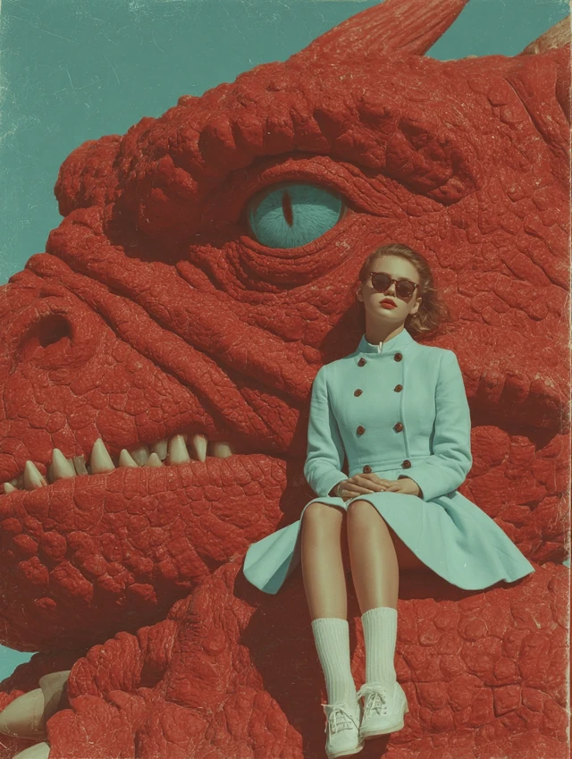 Woman in Red on Giant Eye Vintage Photography