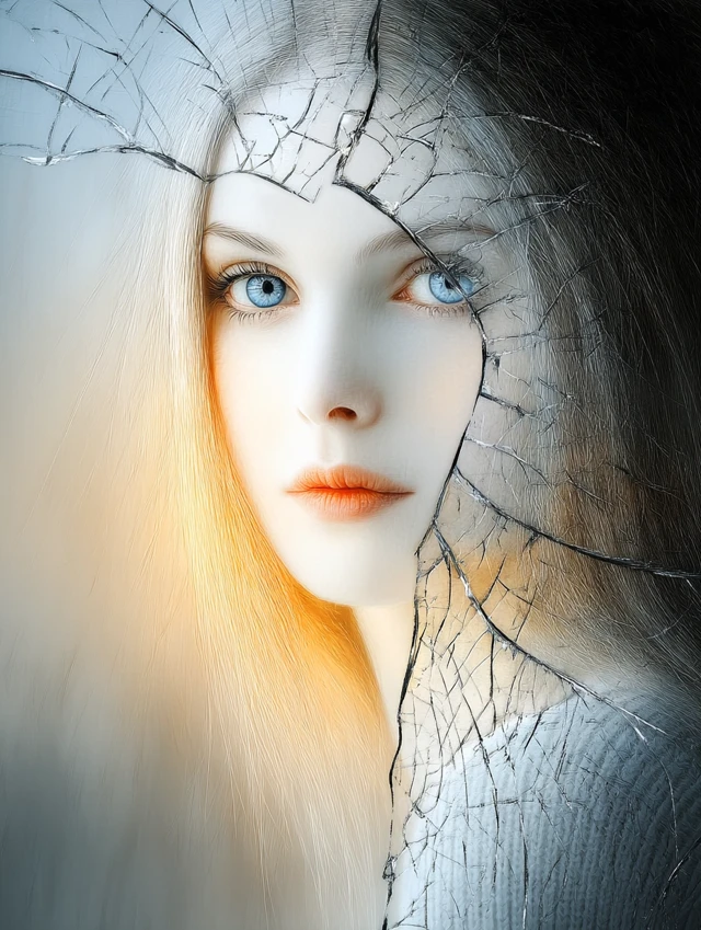 Woman in Broken Glass Mysterious Portrait