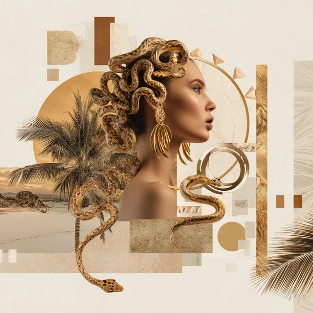 Medusa Fashion Photography Gold Snakes Minimalism