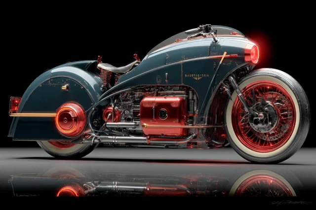 Retro Futuristic Motorcycle Design Chrome Red Black