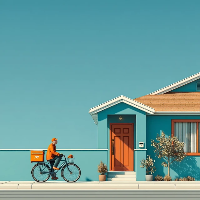 Postal Worker Delivering Mail on Bicycle