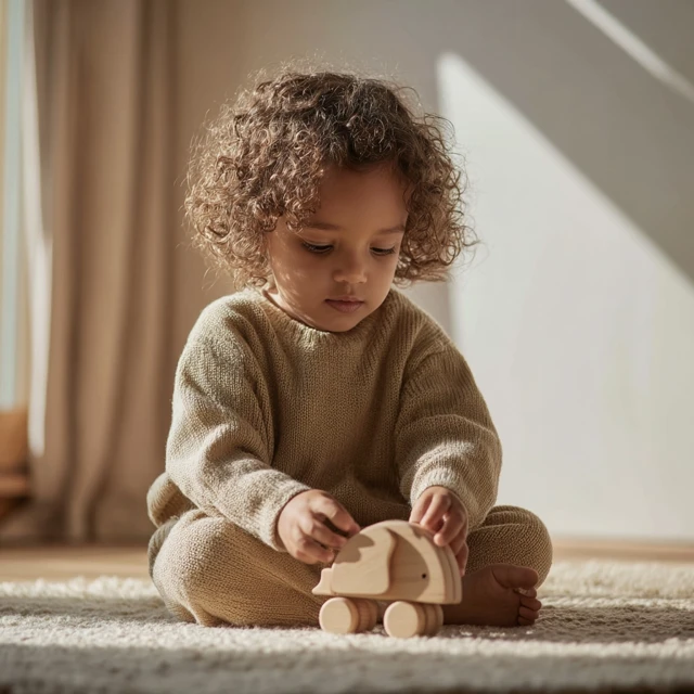 Child Playing with Wooden Toy Scandinavian Lifestyle