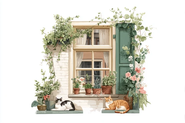 Spring Window Art Amsterdam Cats Vintage