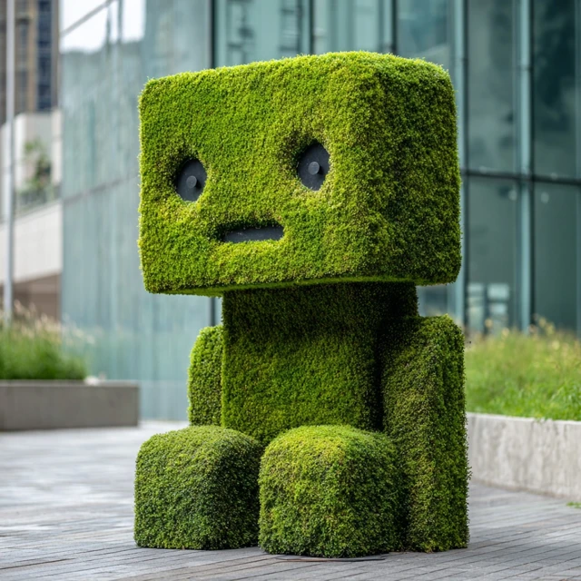Emoji Topiary Art Sculpture in Urban Setting
