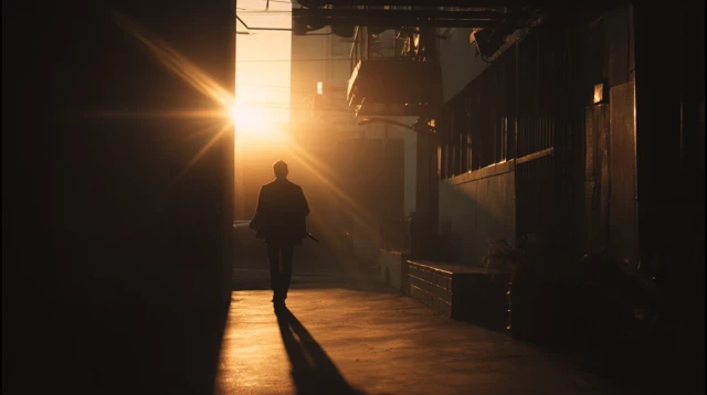 Neo Noir Scene Silhouette with Weapon