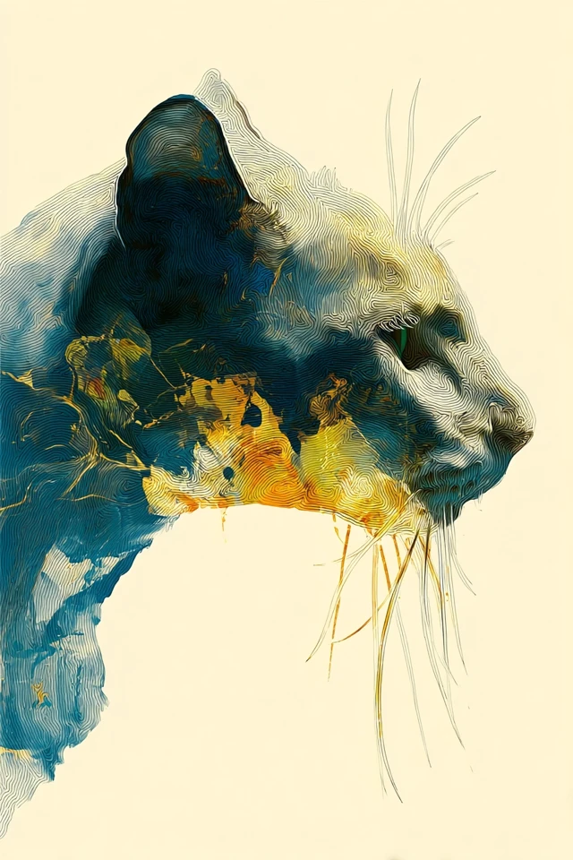 Ethereal Cat Portrait Resin Art with Gold Marble Pattern