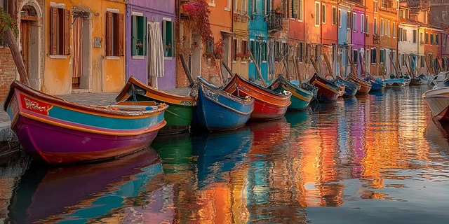 Venetian Gondolas Colorful Line Venice Travel Photography