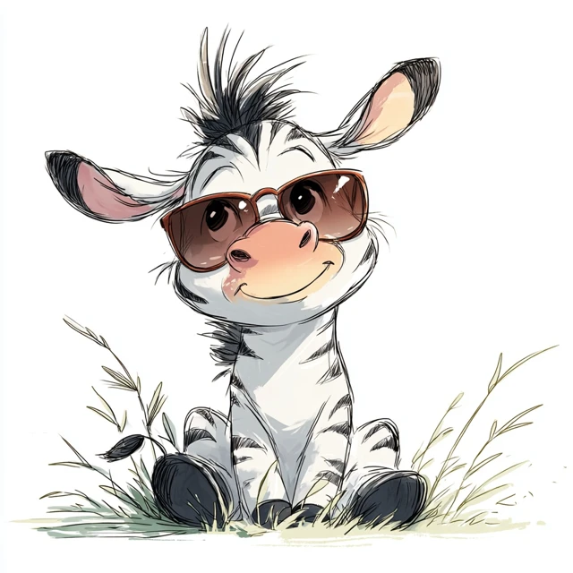 Cute Cartoon Baby Zebra Wearing Sunglasses