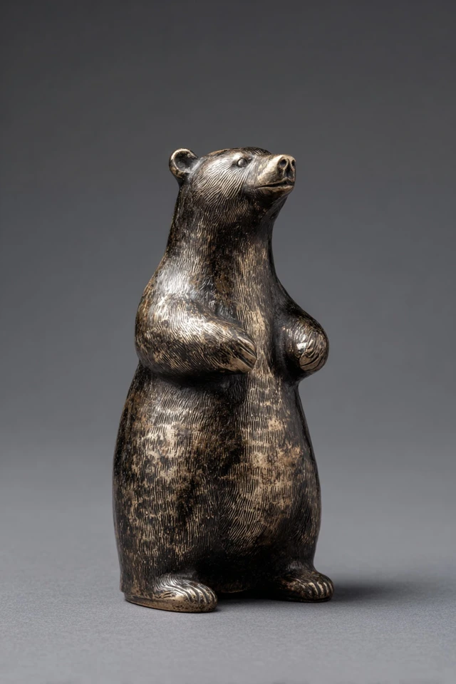 Pewter Bear Figurine Standing Like a Bowling Pin