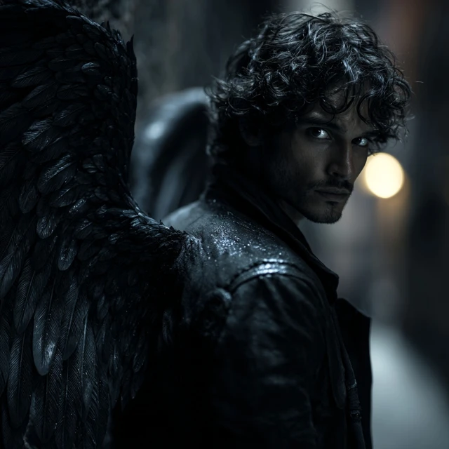 Fallen Angel in City Alley at Night