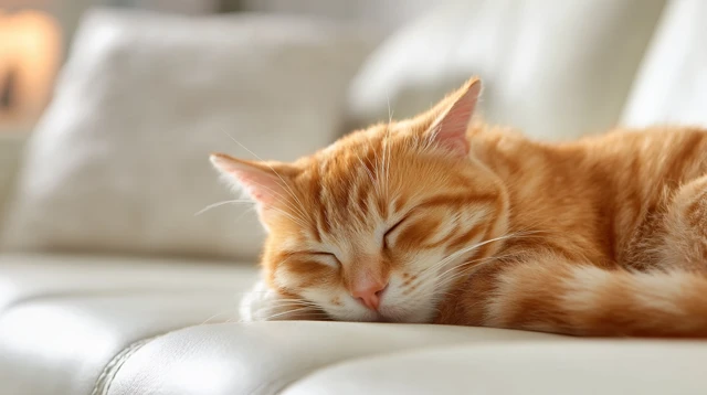 Sleeping Orange Cat on a Sofa Peaceful Scene