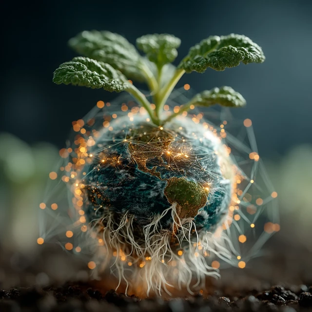 Global Growth Concept Earth with Sprout and Roots