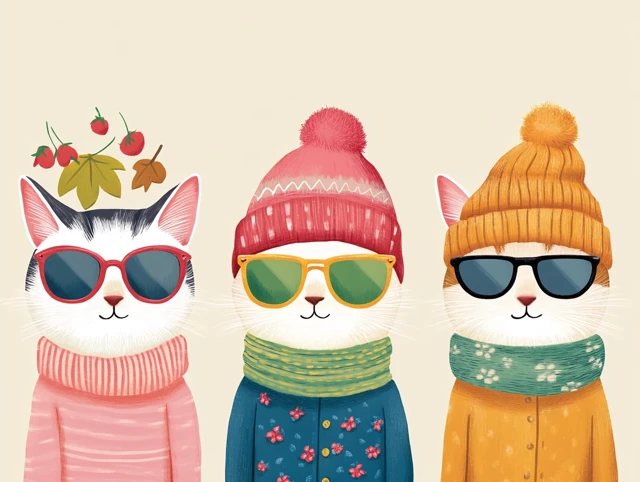 Seasonal Cats Spring Summer Autumn Winter Art