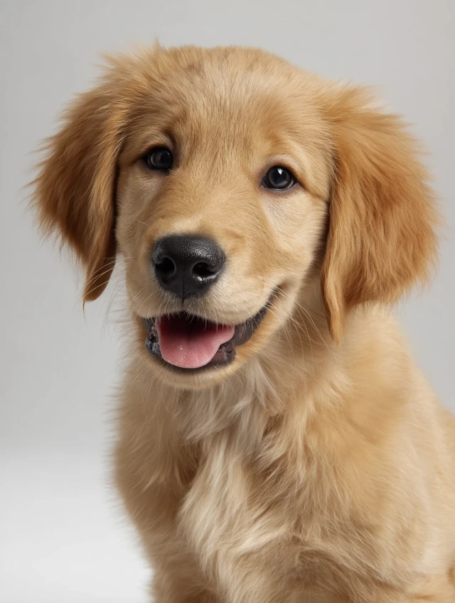 Smiling Golden Retriever Puppy on White Background