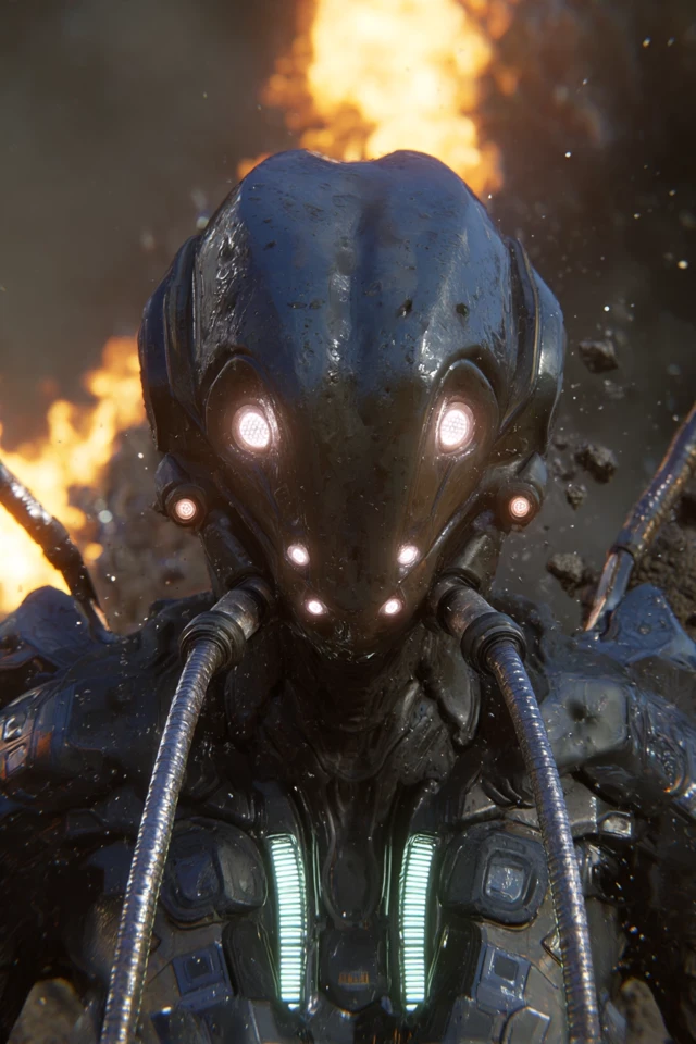 Spider Humanoid in Volcanic Exosuit High Tech