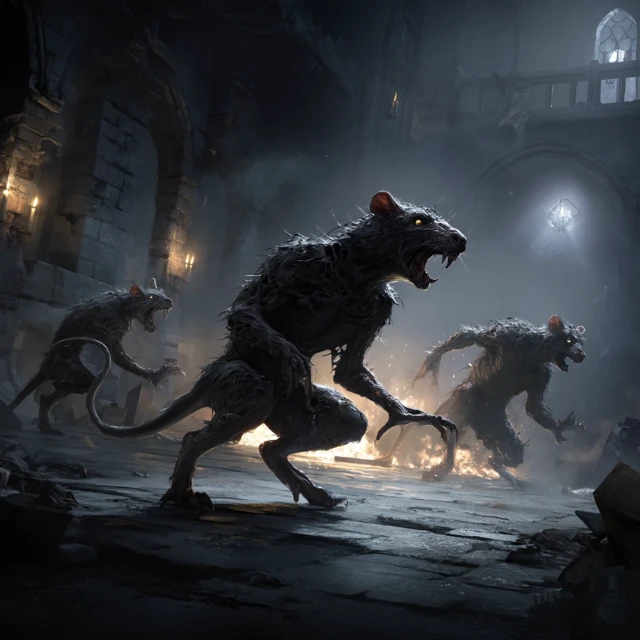 Undead Zombie Rats in a Dungeon Horror Fantasy Art