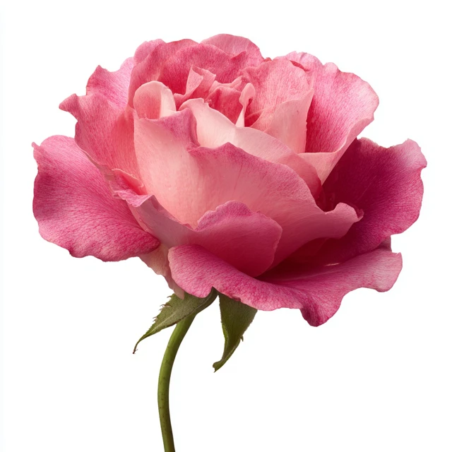 Pink Rose in Full Bloom Isolated on White