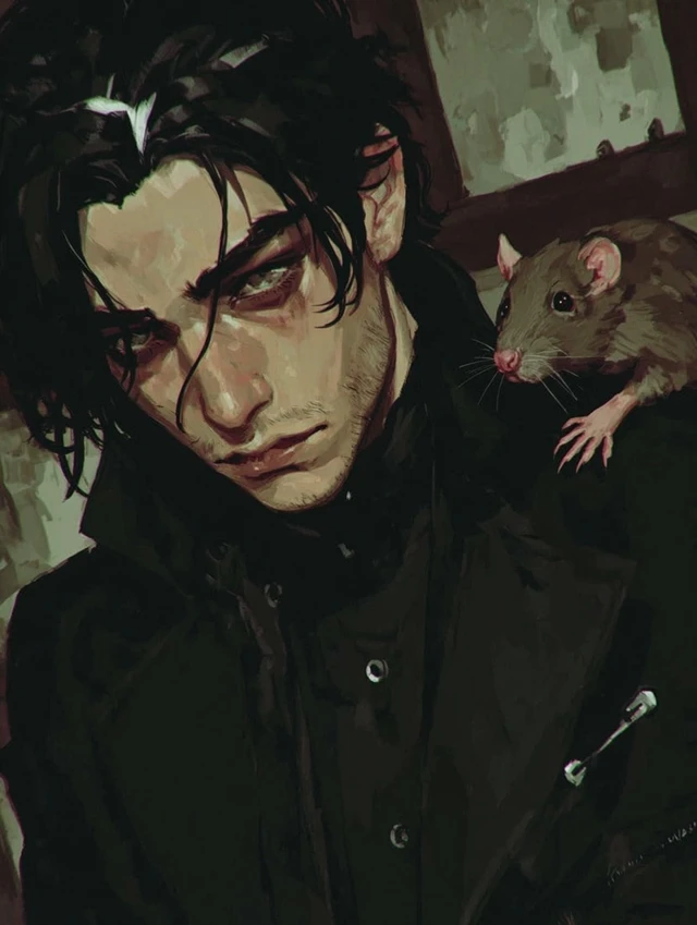 Mysterious Anime Man with Rat Digital Painting