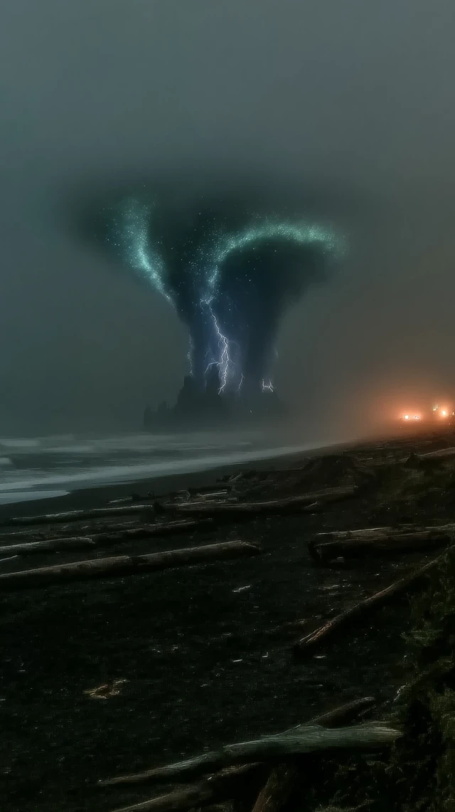 Icelandic Rift Lightning Storm Over Coastline