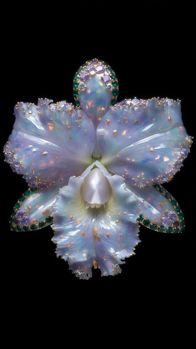 Jeweled Orchid Flower Stunning Precious Stone Art