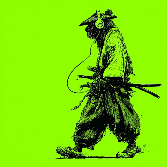 Lion Samurai Illustration in Japanese Style