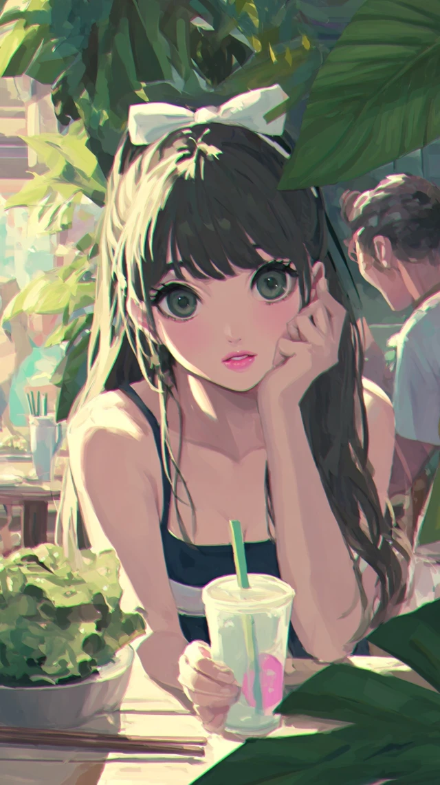 Young Woman Enjoying a Meal of Kimchi