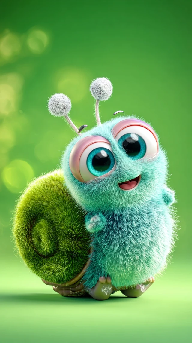 Cute Fluffy Snail 3D Illustration
