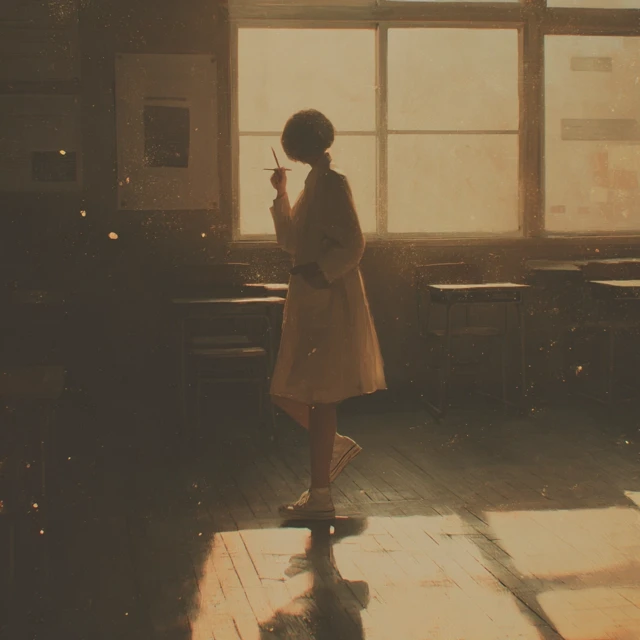 Melancholic Japanese Schoolgirl in Golden Hour