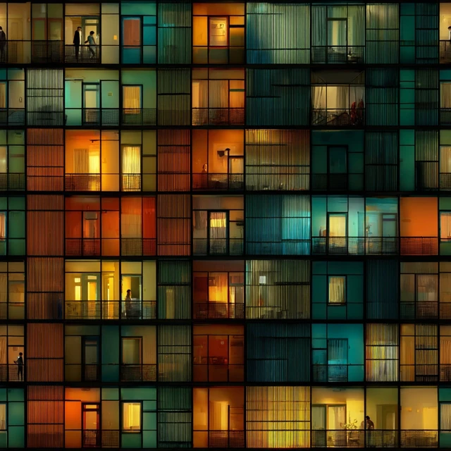 Apartment Building Facade at Night