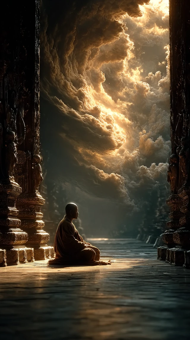 Buddha Meditating in Temple Spiritual Art