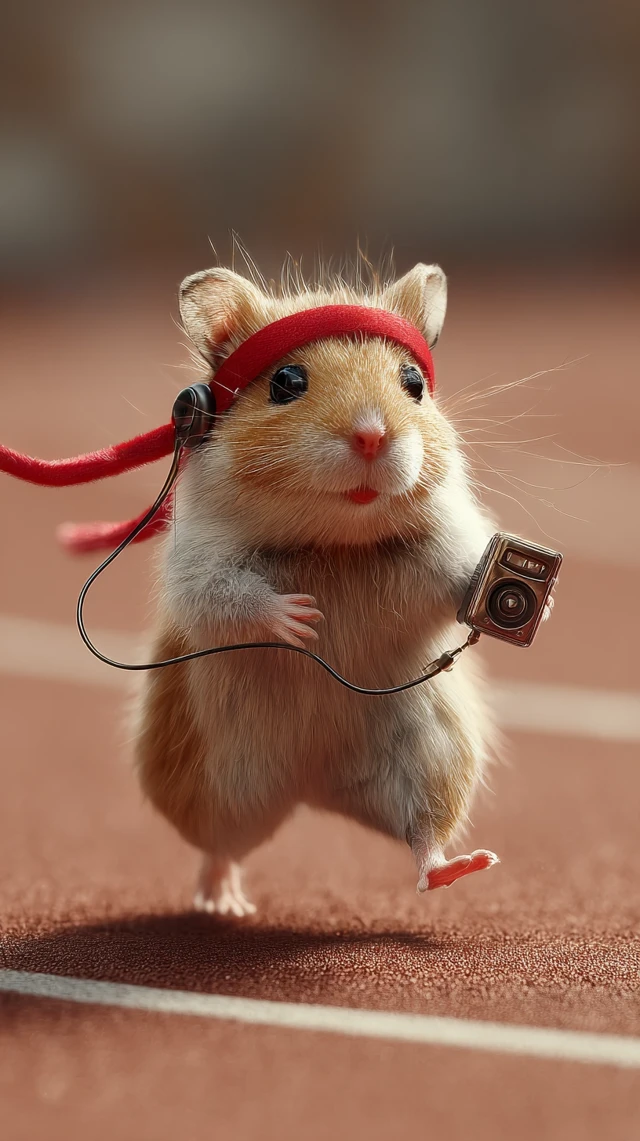 Hamster Jogging with Music Player Photorealistic