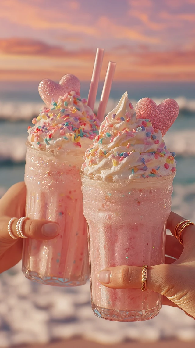 Pink Milkshakes Beach Aesthetic Summer