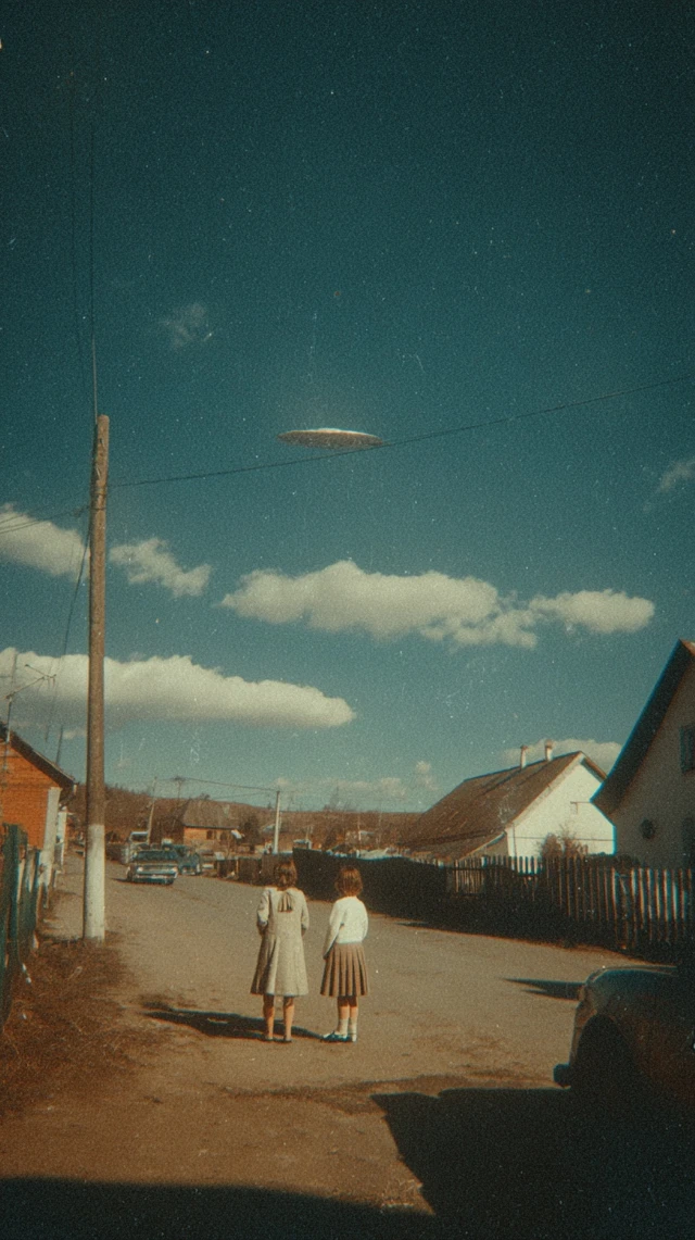 UFO Over Village Retro Photography