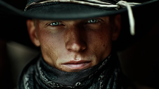 Cowboy Portrait: Close-up of a Western Man in Shadows