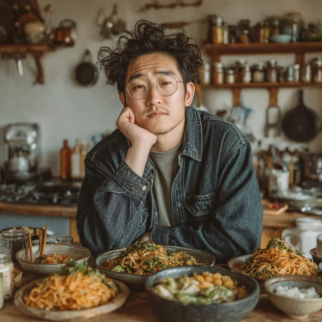 Asian Man with No Appetite in Cozy Room Photography