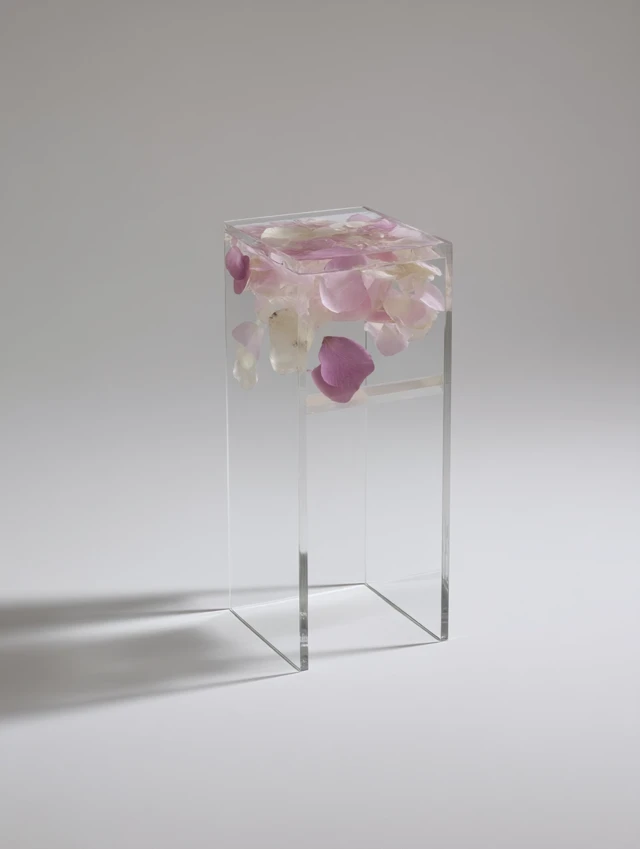 Transparent Stool with Flower Petals Surreal Design