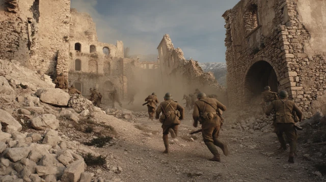 Monte Cassino War Ruins Soldiers Running
