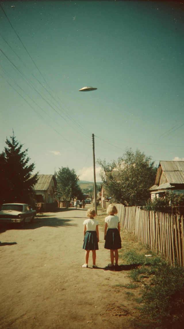 UFO Over Village Retro Photography