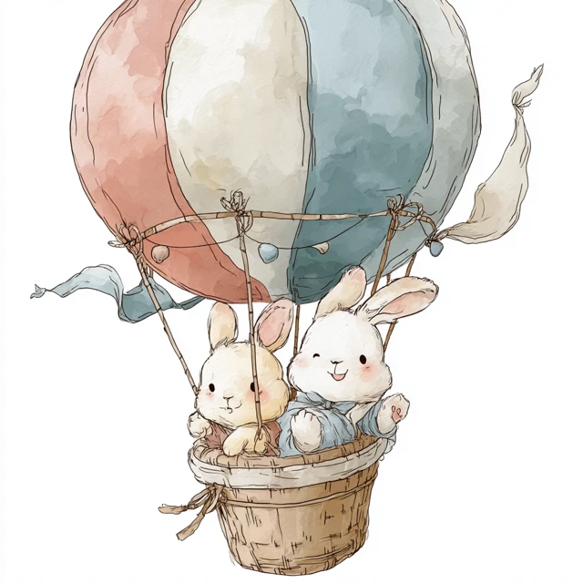 Cute Bunny in a Hot Air Balloon Illustration