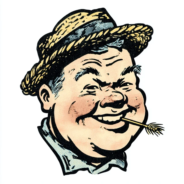 Retro Truck Stop Logo Chubby Man Straw Hat