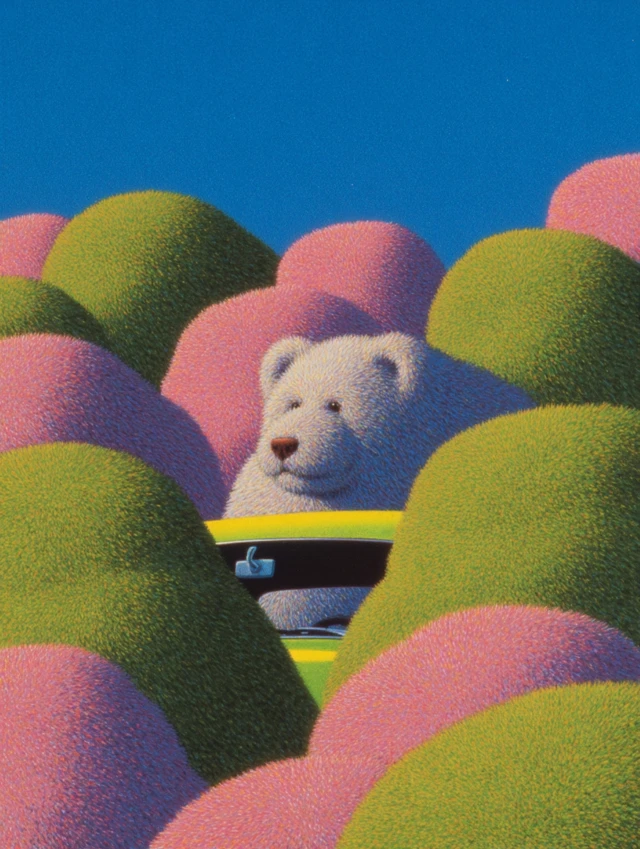 Teddy Bear in a Car: Dreamy Illustration
