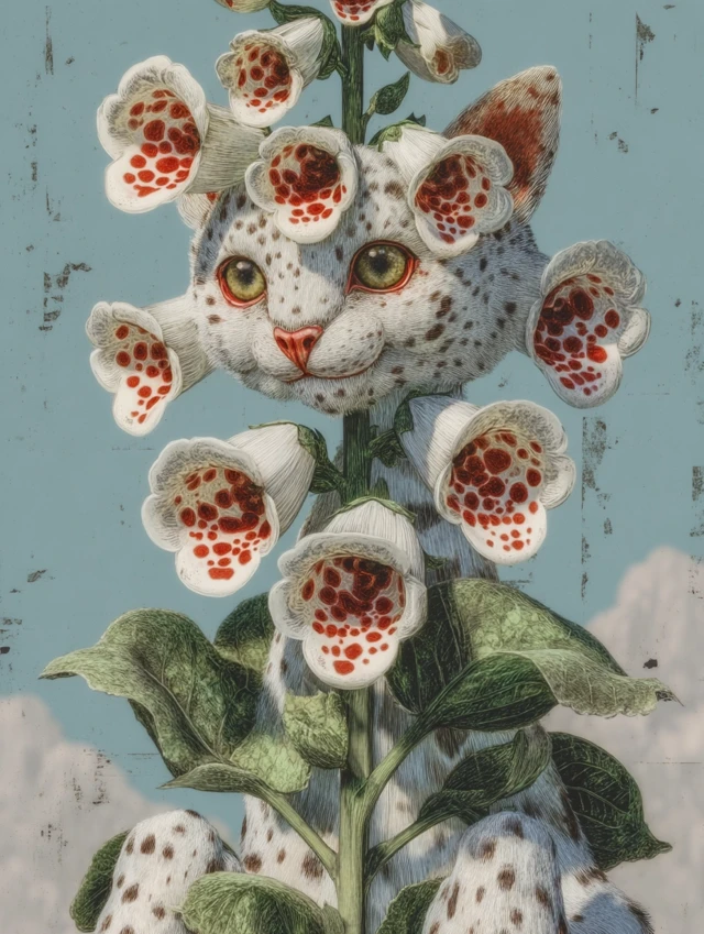 Foxglove Cat A Whimsical Floral Portrait